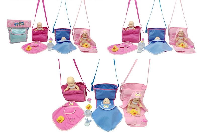 Пупс вініловий муз в одязі з сумкою переноскою в пакеті 25*15см 08251-13 Китай