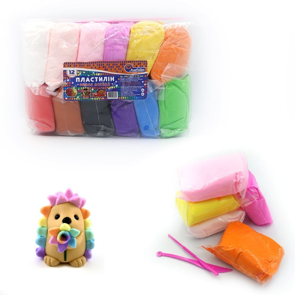 Пластилін 12 кольорів 25гр стіки легкий  в пакеті 34SL7725-12 Josefotten