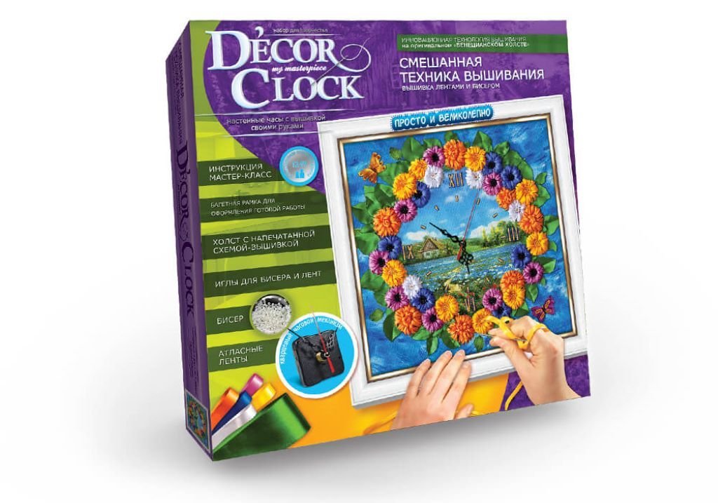 Креативна творчість Годинник Decor Clock вишивка бісером та стрічками в коробці 39*29*4см DC-01-02 Danko toys