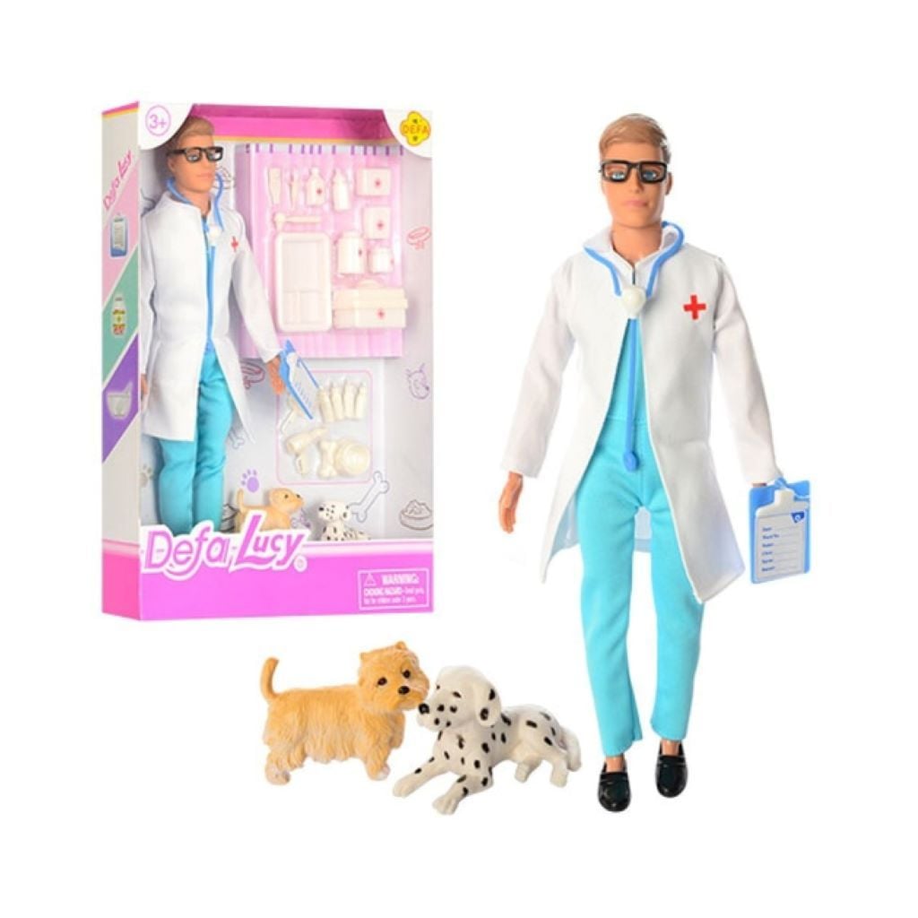 Лялька типу Кен ветеринар лікарські інструменти 2 собачки в коробці 33*24*5см 8346В Defa lucy