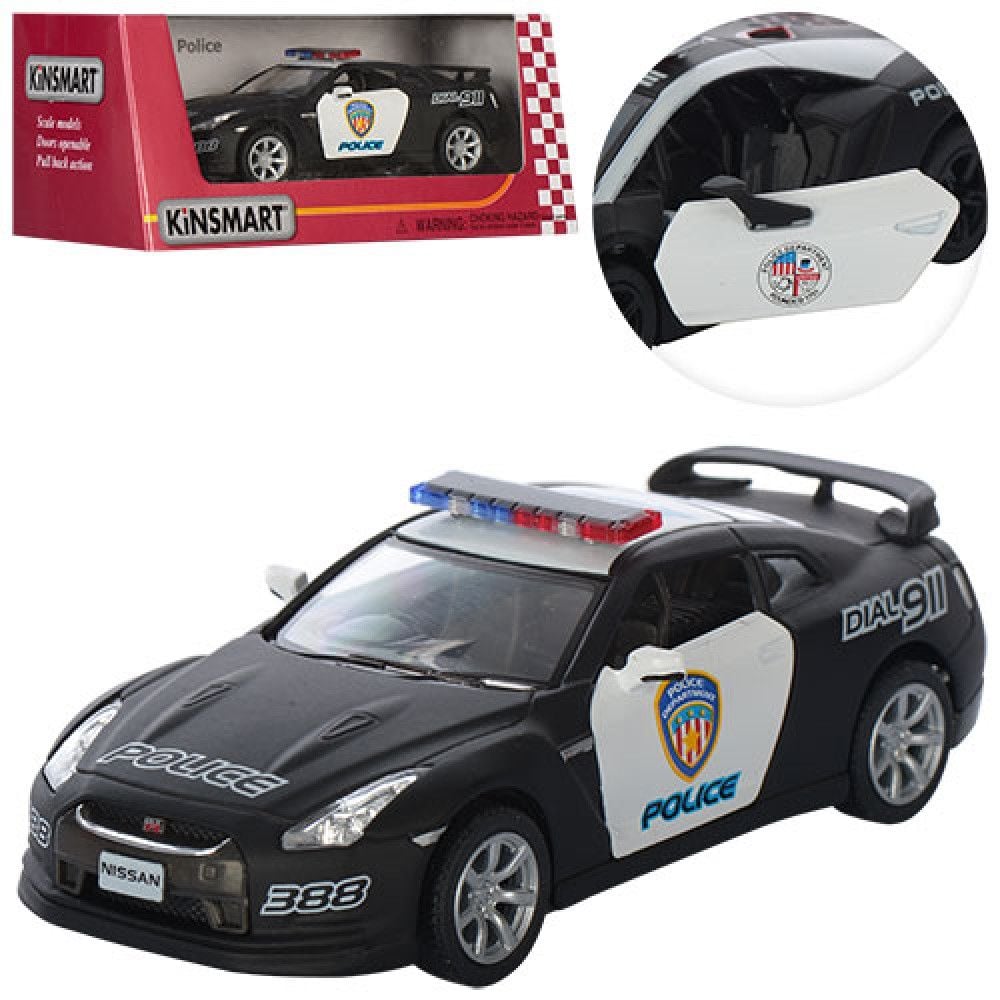Машина мет 2009 Nissan GT-R R35 POLICE відкрив двері гум колеса інерція коробка 16*7*8см 5340WP kinsmart