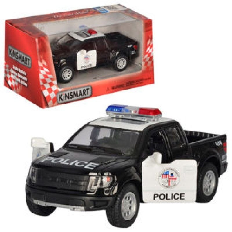 Машина метал Ford F-150 Raptor SuperCrew POLICE 1:38 відчиняються двері інерція коробка 16*7*8см KT5365WP kinsmart