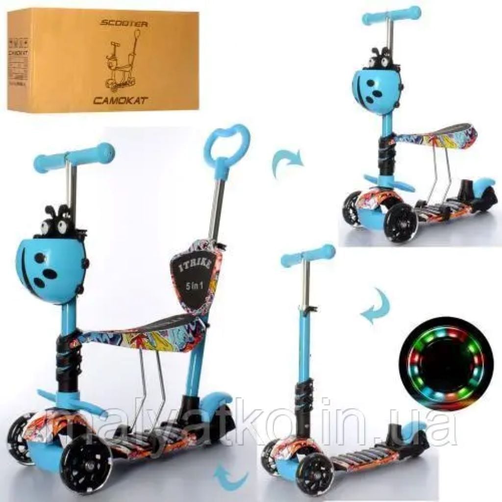 Самокат 3-Х колісний PU 2спереді 1сзаді батьківська ручка 164 Best scooter