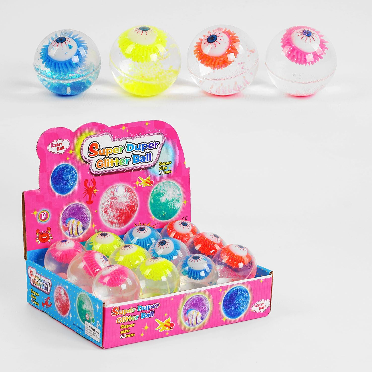 М`яч стрибунець з водою Око світло 7см прозоре з глітером C56254 Китай