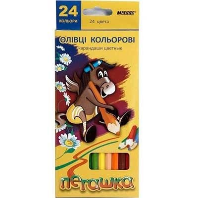 Олівці кольорові 24шт Пегашка шестигранні коробка 23*10*1,5см 1010-24CB Marco