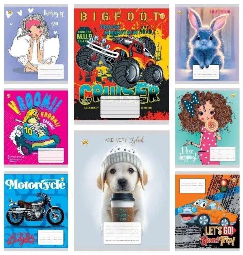 Зошит 12арк коса лінія без допоміжною тверда обладинка мікс видів 2480 Бріск