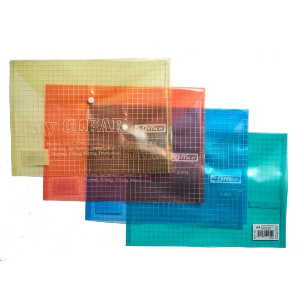 Папка конверт А4 на кнопці 120мкм прозора мікс кол 4-203 Office