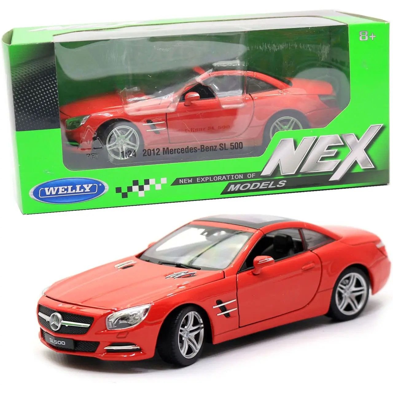 Машина металева 1:24 2012 Mercedes-Benz SL500 двері відчин гум колеса в коробці 23*10*11см 24041W Welli