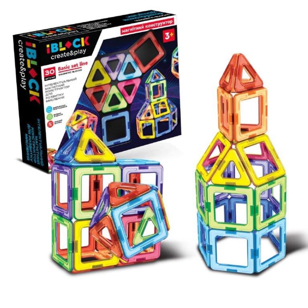 Конструктор магнітний 30д пластикові геометричні фігури в коробці PL-923-526 IBLOCK