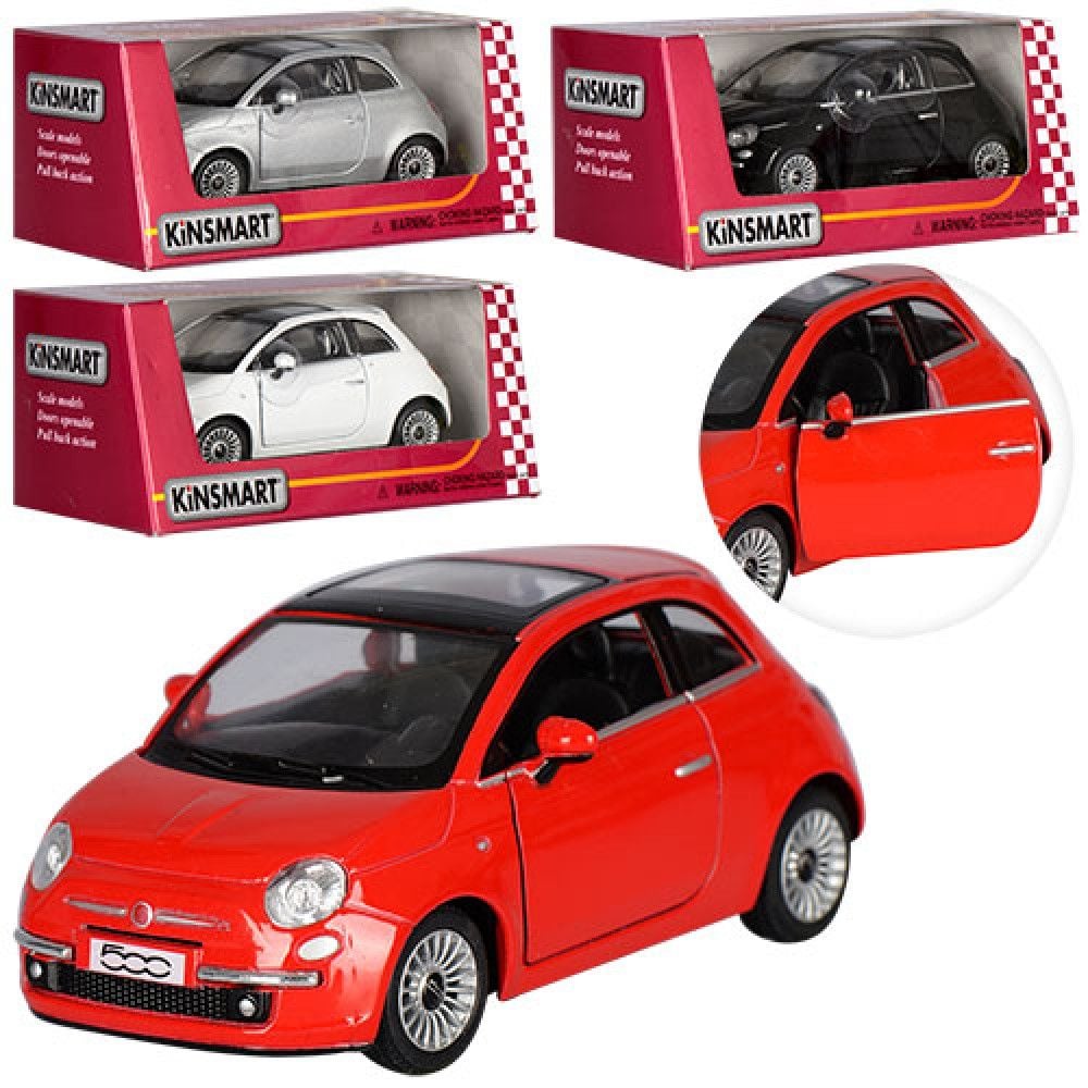 Машина металева 1:28 2007 FIAT 500 інерція гум колеса двері відчин в коробці 16*8*7см KT5345W Kinsmart
