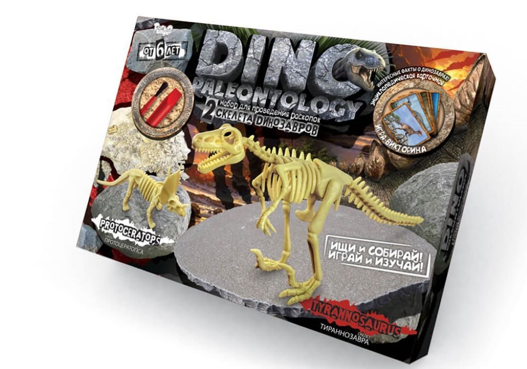 Розкопки динозаври Dino Paleontology 2 скелети Процератопс і Тиранозавр у коробці 40*28*5см DP-01-03 Danko toys