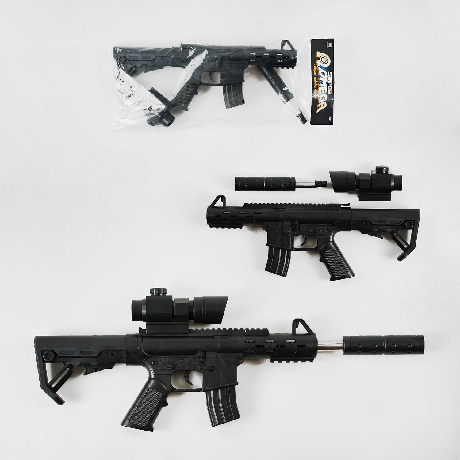 Автомат на пульках лазерний  приціл глушник пакет 47*17см 918+ Китай