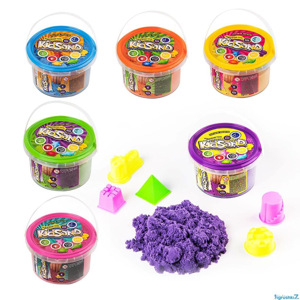 Кінетичний пісок 500гр 1 кол формочки  в відрі KS-01-02 Китай