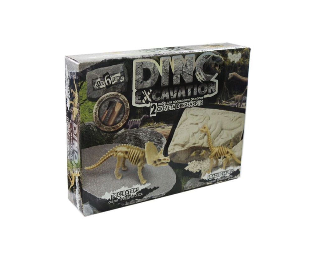 Розкопки динозаври Dino Excavation 2 скелети Трицератопс і Брахіозавр у коробці 24*19*5см DEX-01-04 Danko toys