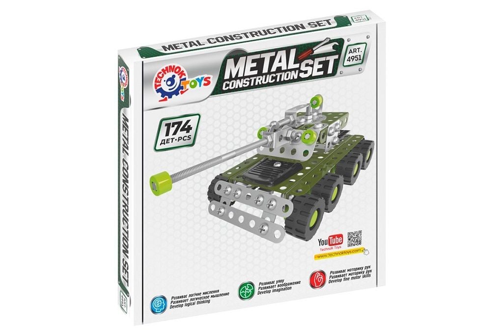 Конструктор металевий 174дет Танк в коробці 19*19*3,5см 4951 технок