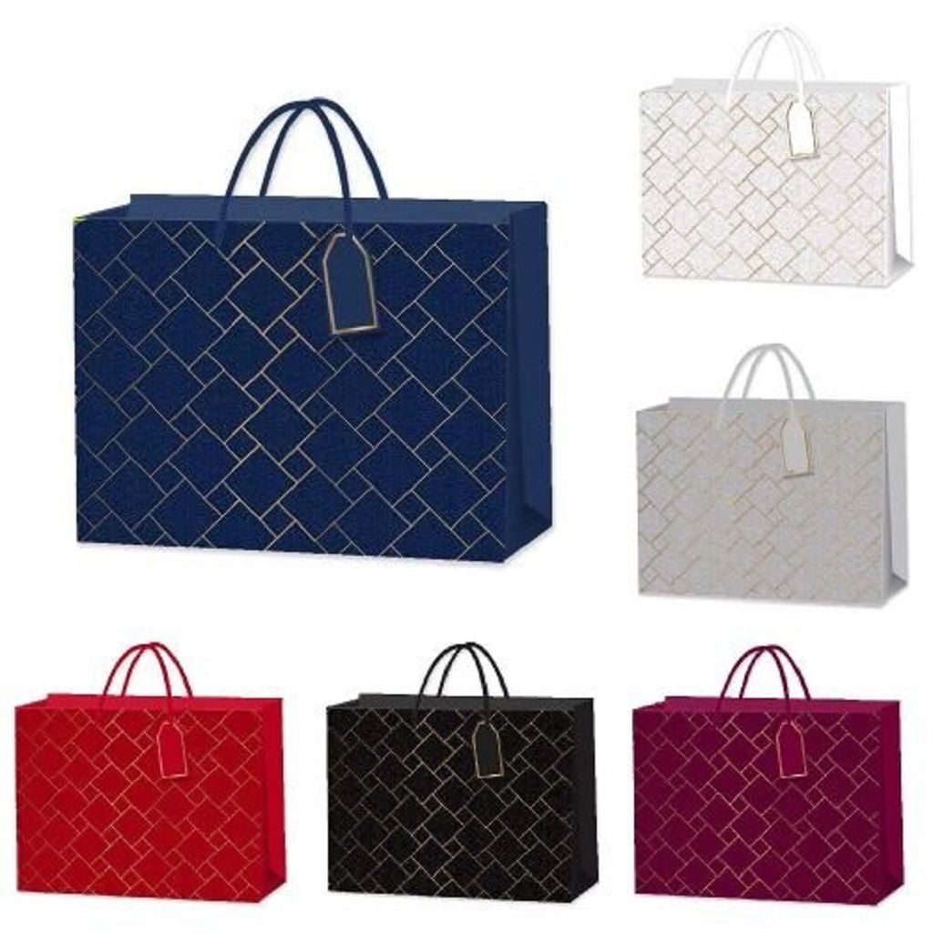 Пакет подарунковий 23*18*10см 5 кольорів з золотом Squares паперовий горизонтальний R97050-S	 Китай