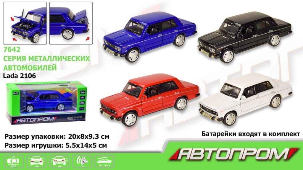 Машина метал 1:32 Lada 2106  відчин двері  капот звук світло  гумові колеса в коробці 19*9*9см 7642 Автопром