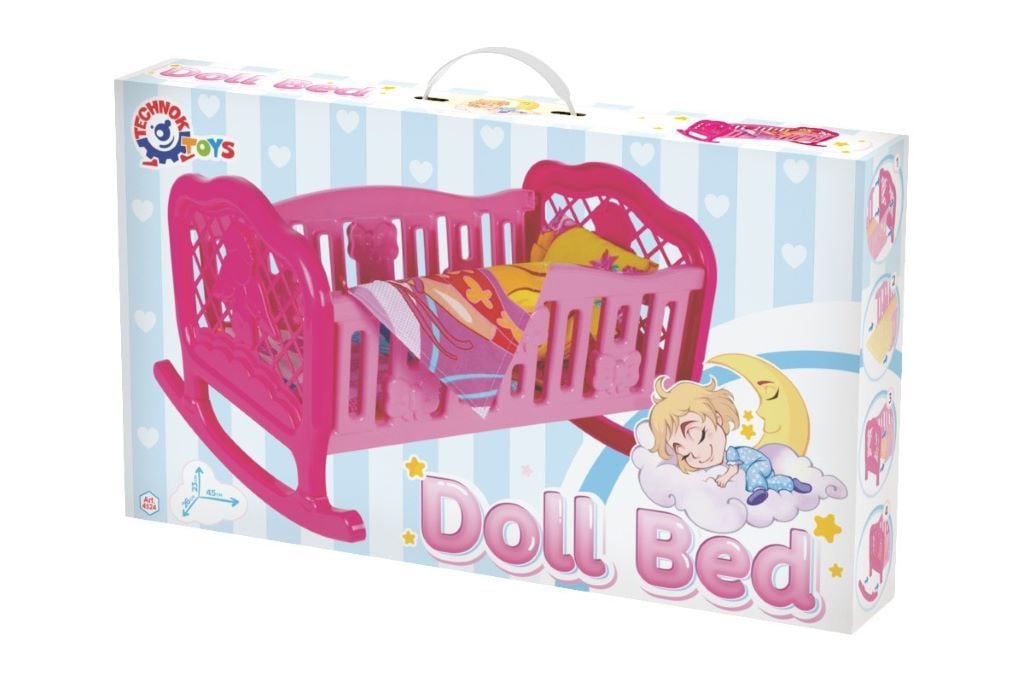 Ліжко для ляльок 45*34*27см колиска пластик з постільною білизною у коробці 4524 технок
