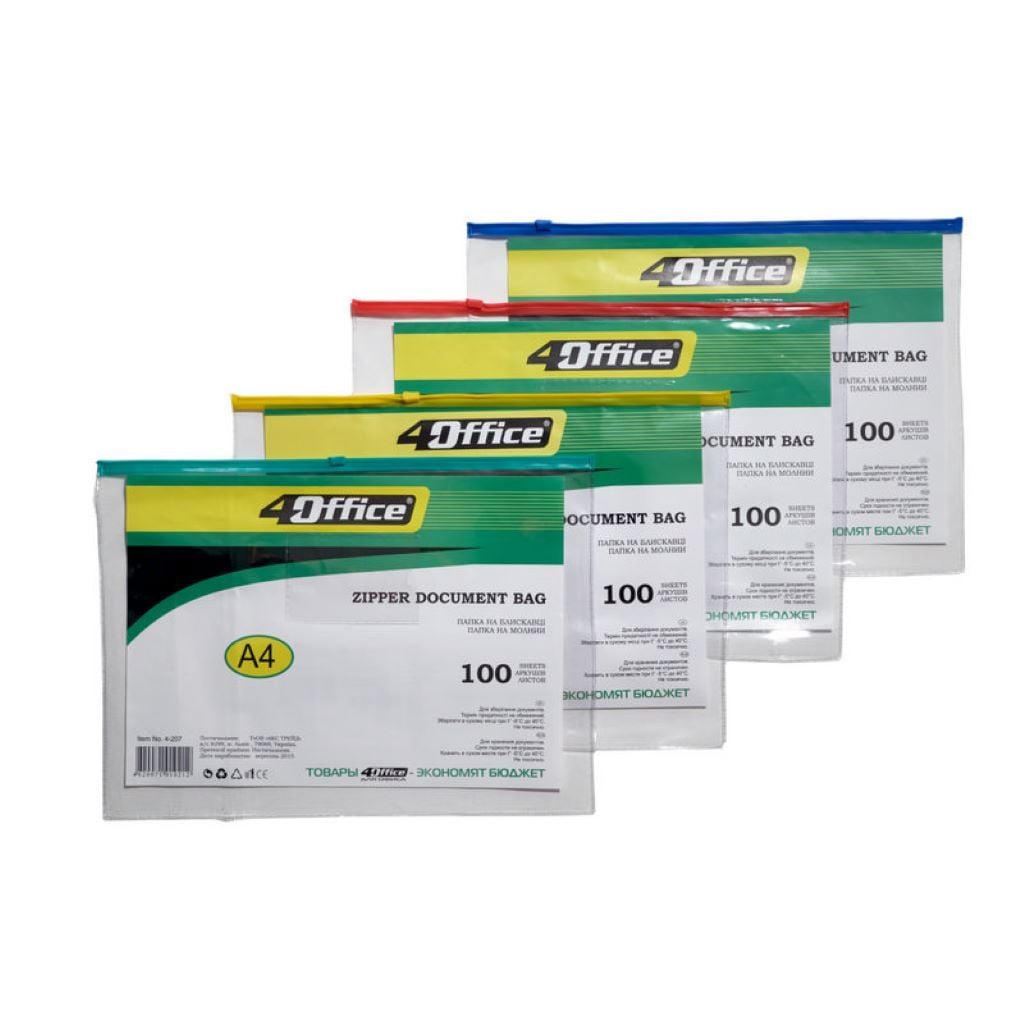 Папка А4 на пластиковій  блискавці прозора 4-207 Office