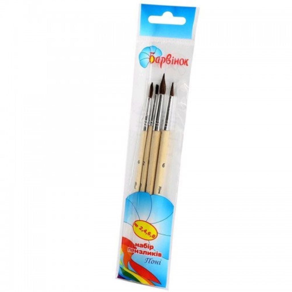 Пензлик Поні 4шті набір №2,4,6,8 у пакеті 6-413 Барвінок