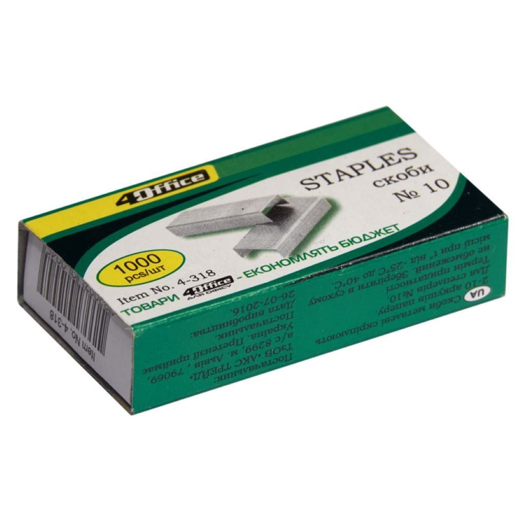 Скоби №10 для степлера 1000шт в коробці 4-318 Office