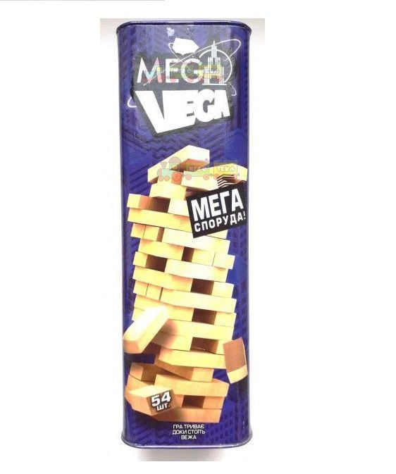 Гра Mega Vega 54шт вежа з дер брусочков у мет коробці G-MV-01U danko toys