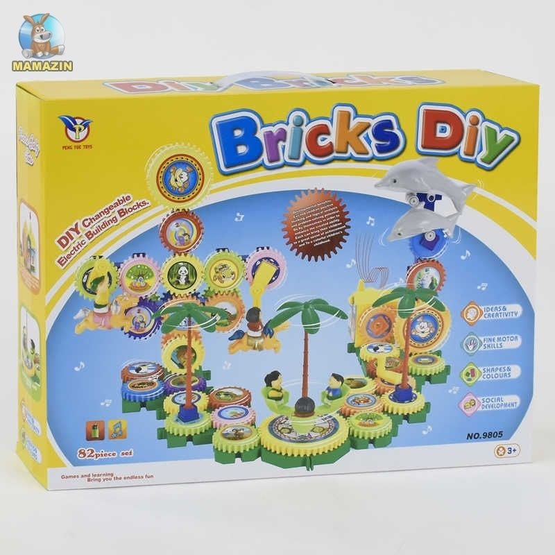 Конструктор 82д із шестернями Diy Bricks музичний  на бат.в коробці 42*32*9см 9805 Китай
