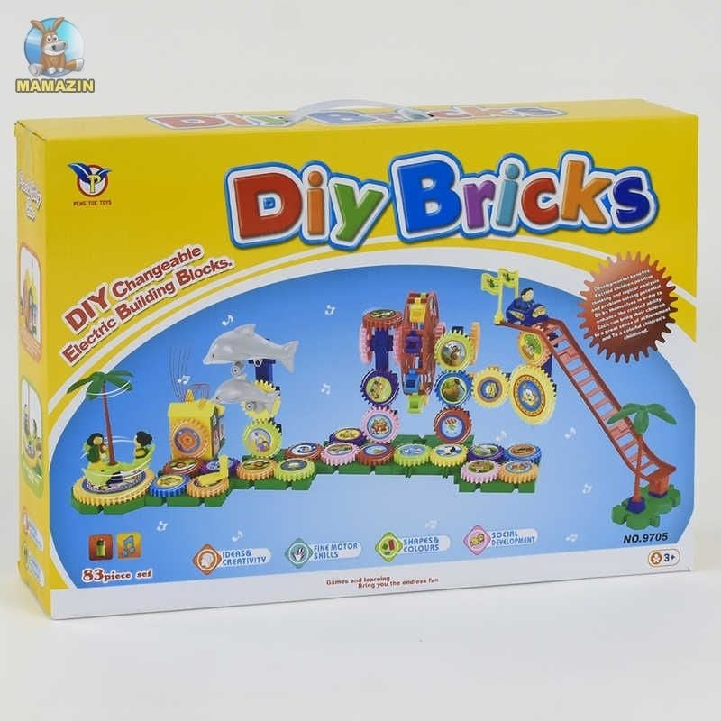 Конструктор 83д з шестернями  Diy Bricks музичний  на бат.в коробці 42*32*9см 9705 Китай
