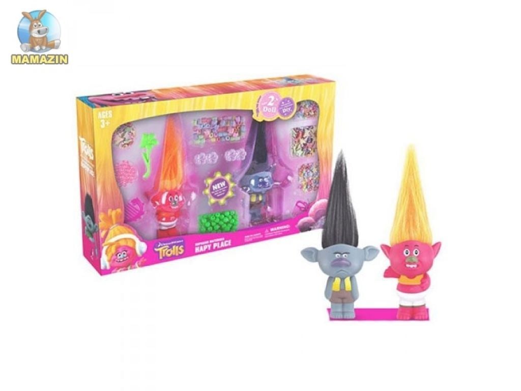 Герої Trolls крупні намистини фігурки 2шт. гребінець заколки в коробці 25*41*8см ZY-1012B К