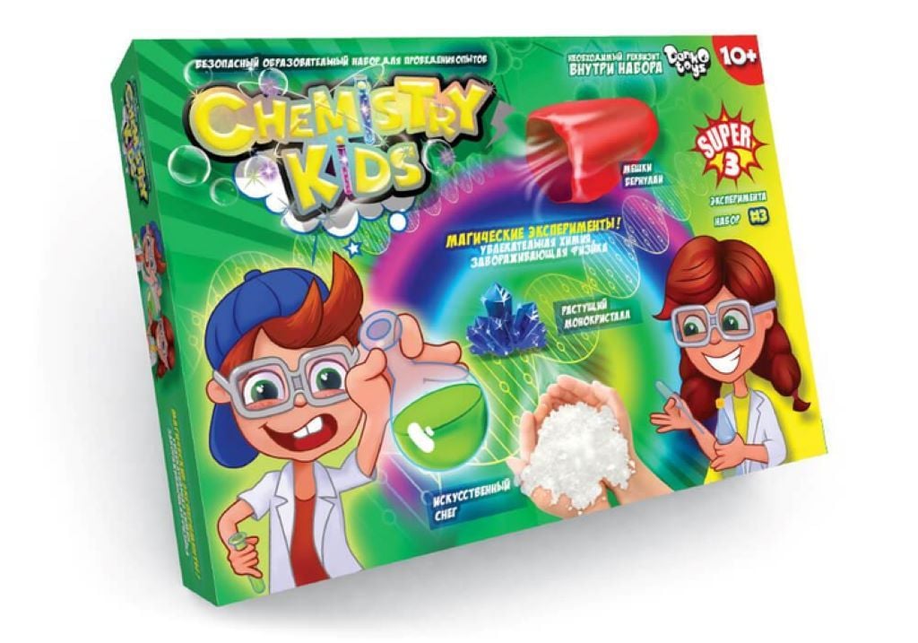 Досліди набір Chemistry Kids 3 експерименти по хімії і фізиці в коробці 21*26*4см CHK-02-03 Danko toys