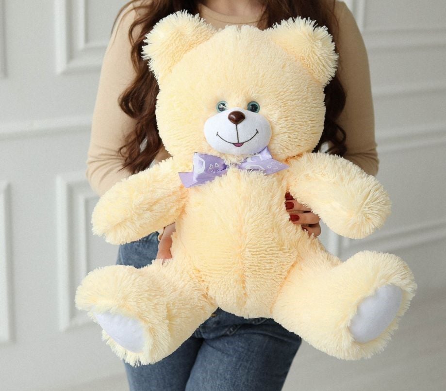 М'яка іграшка ведмедик Любімчик  45см персик  з бантом травка Ч341П чайка