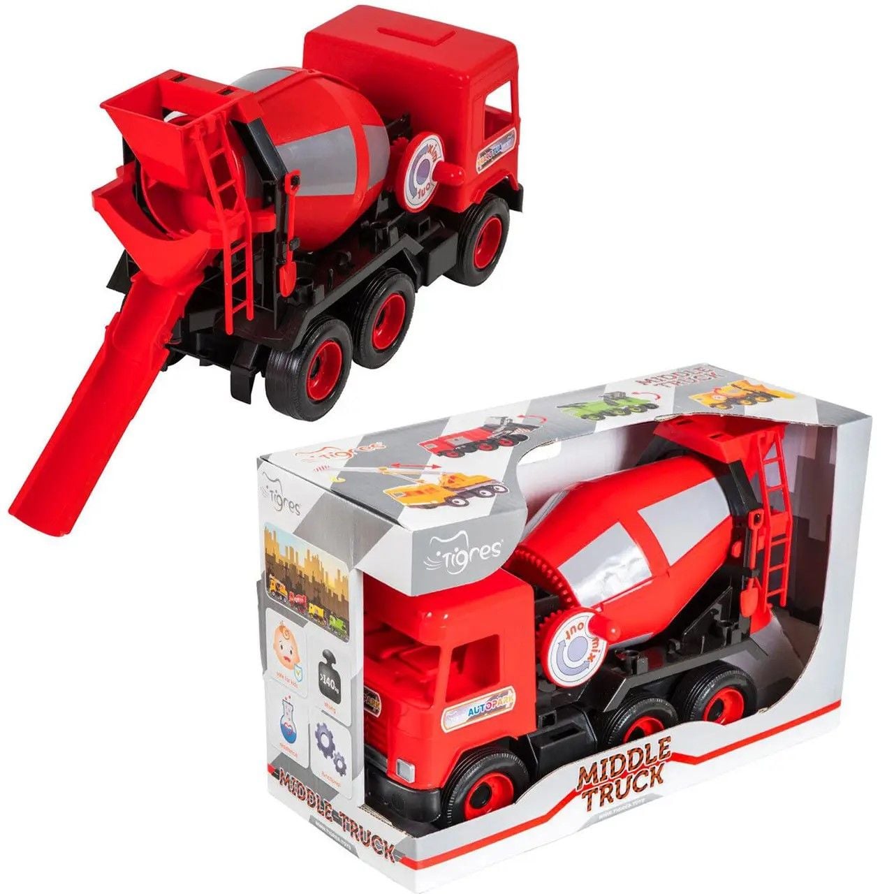 Машина пластик Middle truck бетонозмішувач червоний коробка 39489 wader