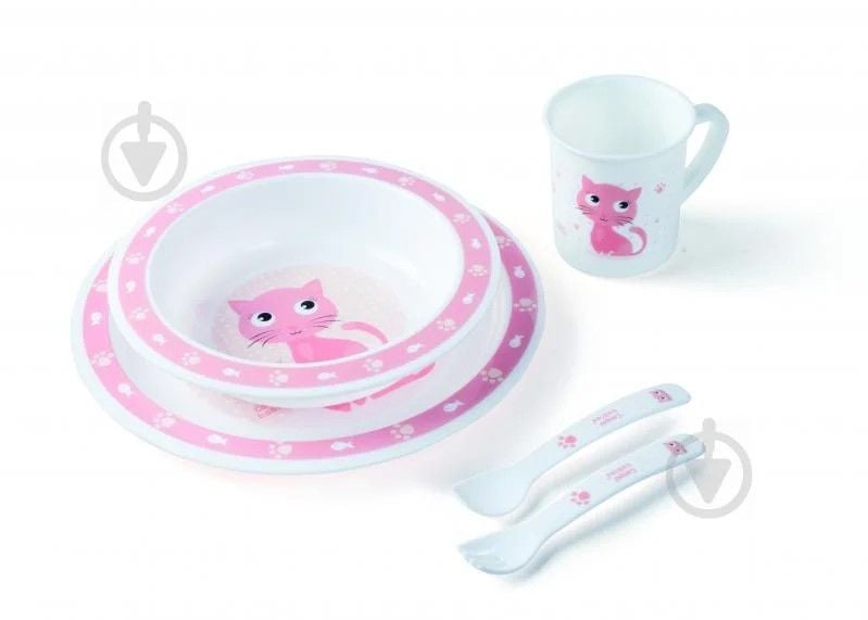 Посуд для малюка пластик котик рожевий Cute Aninals у коробці 25*25*9см 4/401 canpol