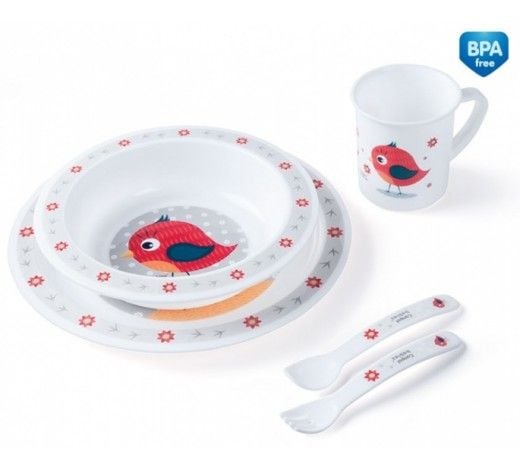 Посуд для малюків пластик рожева пташка Cute Aninals у коробці 25*25*9см 4/401_red canpol