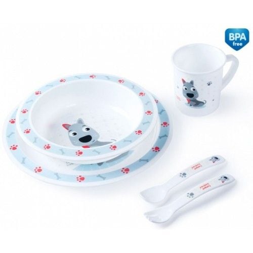 Посуд для малюка пластик 5пр цуценя блакитний Cute Aninals в коробці 25*25*9см 4/401_blu canpol