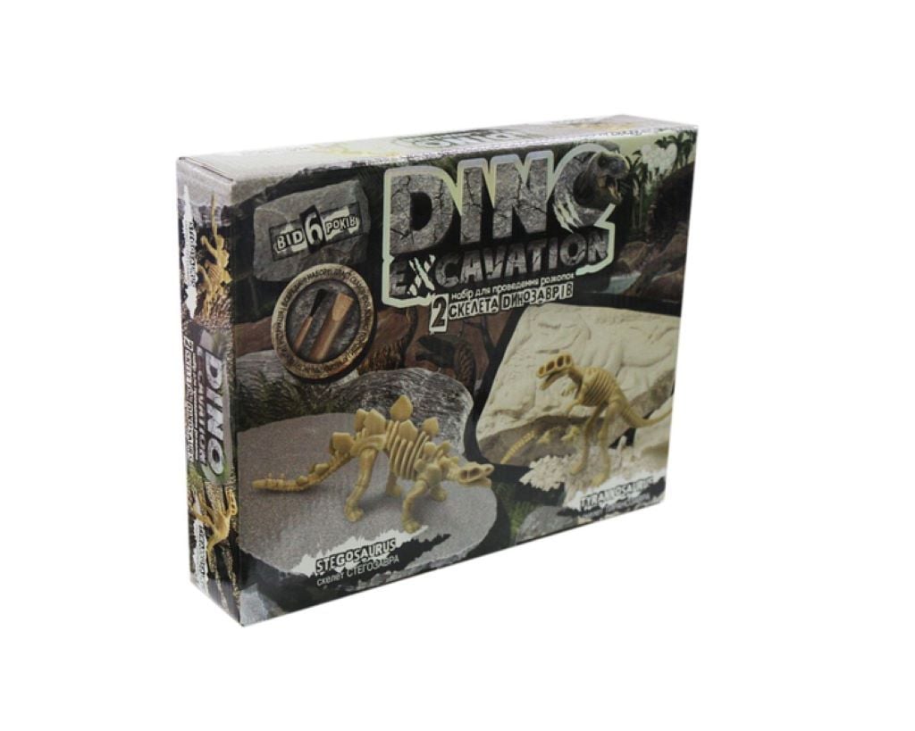 Розкопки динозаври Dino Excavation 2 скелети Стегозавр і Тиранозавр у коробці 24*19*5см DEX-01-06 Danko toys