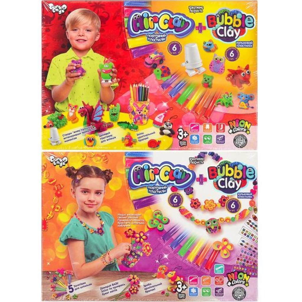 Тісто для ліпки набір Air clay + bubble clay аксесуари в коробці 28*19,5*3,5см ARBB-01-02 Danko toys