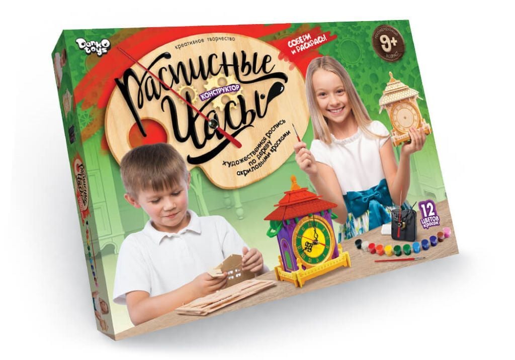 Креативна творчість розписний годинник Будинок 12 фарб губка пензлик у коробці 34*25*4см R4-01-02 Danko toys