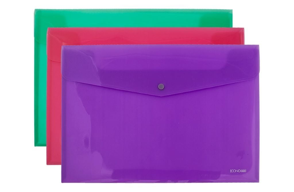 Папка конверт А3 прозора на кнопці мікс кол 31317 Econo mix
