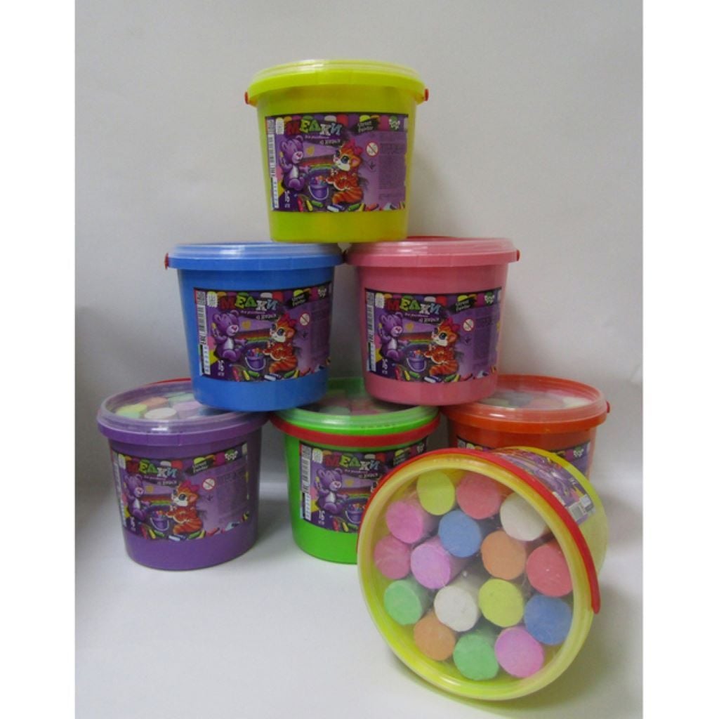 Крейда кольорова кругла 14шт для асфальту у відерці MEL--03-01 Danko toys