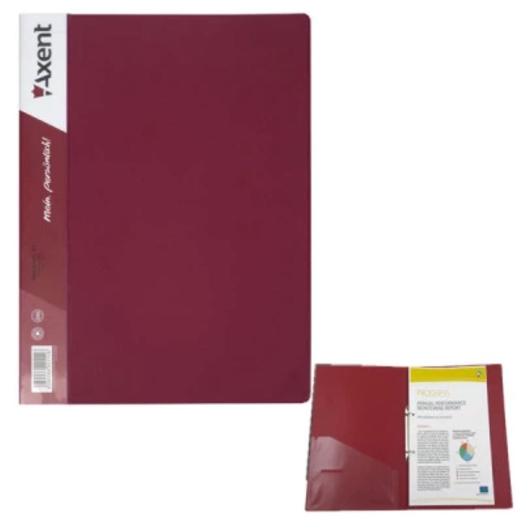 Папка А4 пластик на 2 кільця 25мм бордовая 1207-04 Axent
