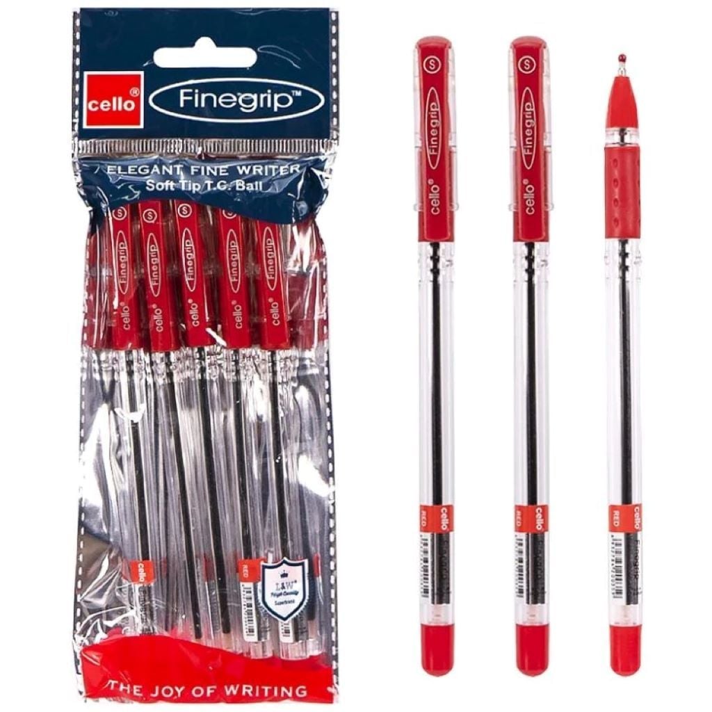 Ручка кулькова 0,5мм Finegrip з грипом 5 шт в упаковці червона CL-388-RD Cello