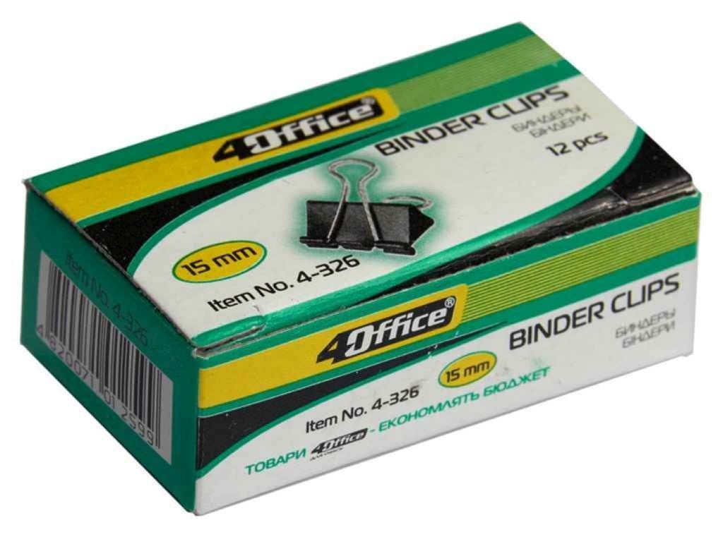 Біндер 15мм чорний металевий 1шт 4-326 Office