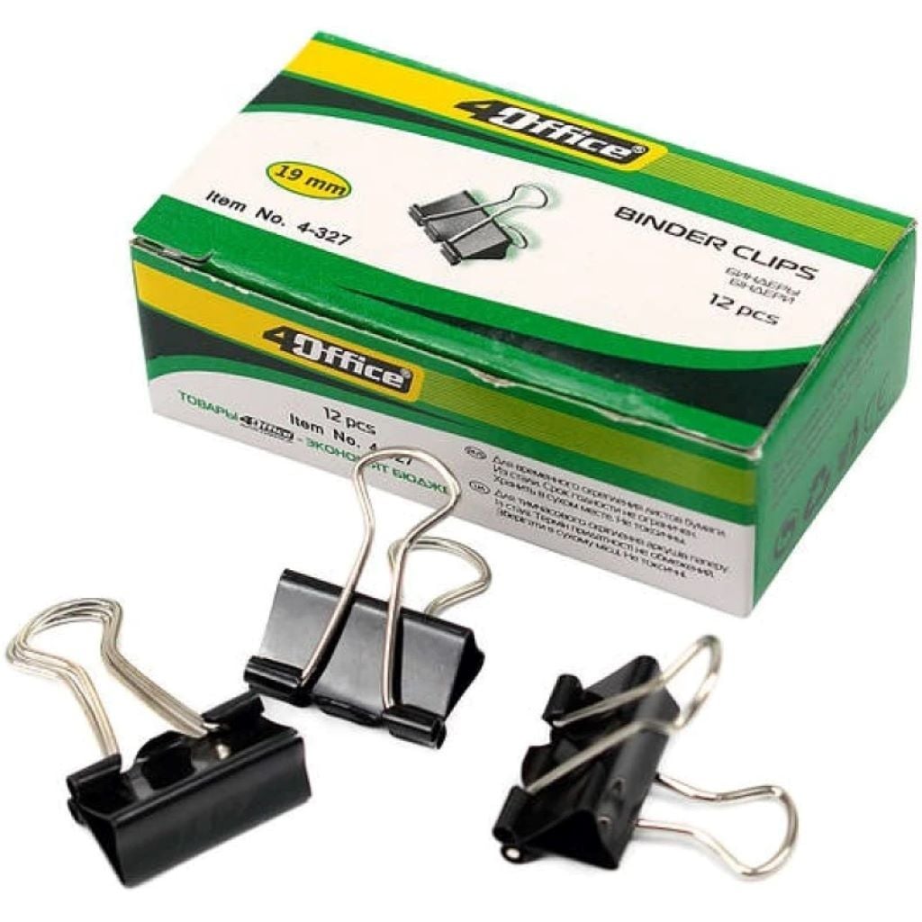 Біндер 19мм чорний 1шт металевий 4-327 Office