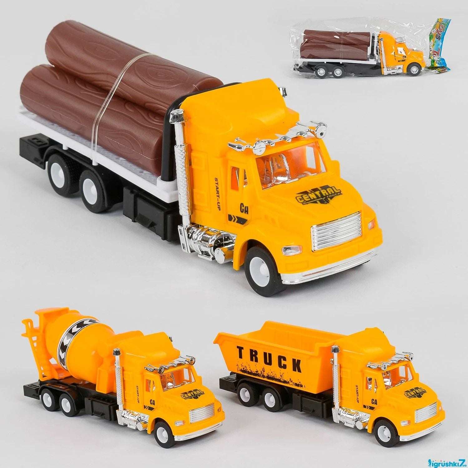 Машина Трейлер спецтехніка пластик інерция 21см 3 види в пакеті 662-1 Китай