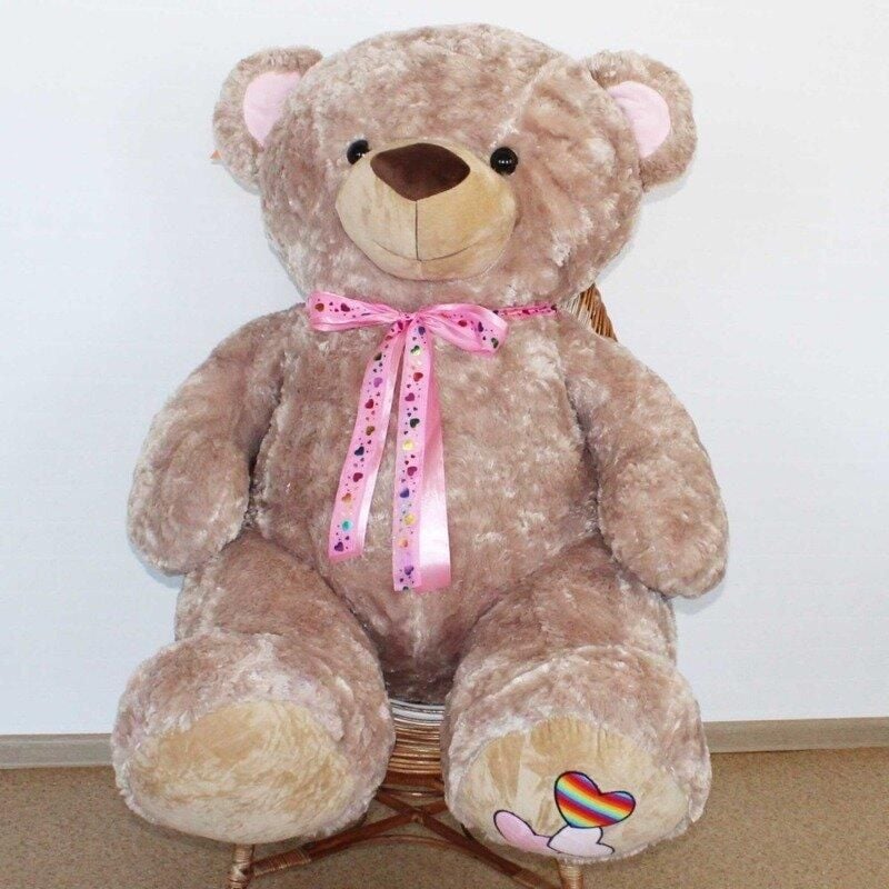 М'яка іграшка ведмедик Тоша 170см капучино травка з рожевим шарфом сердечки на лапках 00019 копиця