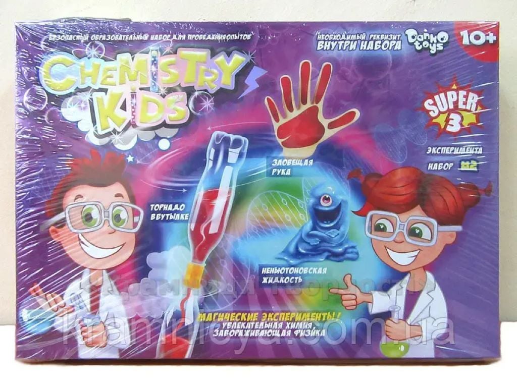 Досліди набір Chemistry Kids 3 експерименти по хімії і фізиці в коробці 21*26*4см CHK-02-02 Danko toys