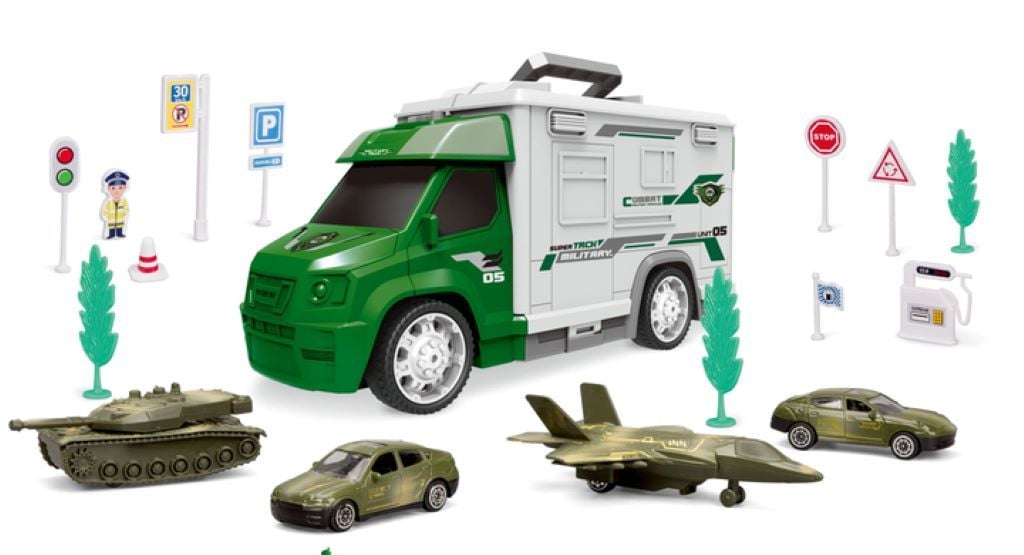 Машина Трейлер Військова техніка 39см 4 види транспорту мобільний паркінг у коробці 95577-25 Китай