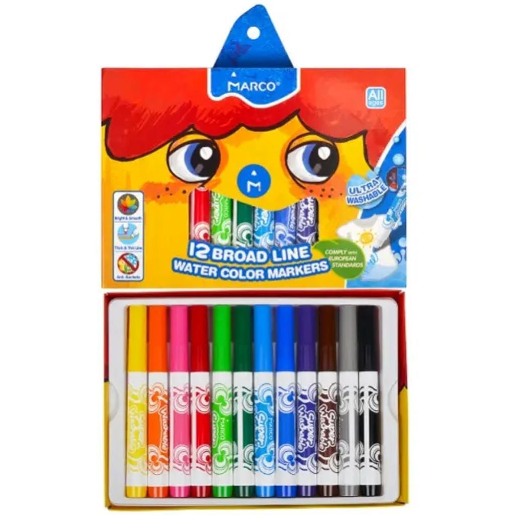 Фломастери 12 кольорів Ultra  Washable у коробці 22,5*16*2см FM1632-12CB Marco