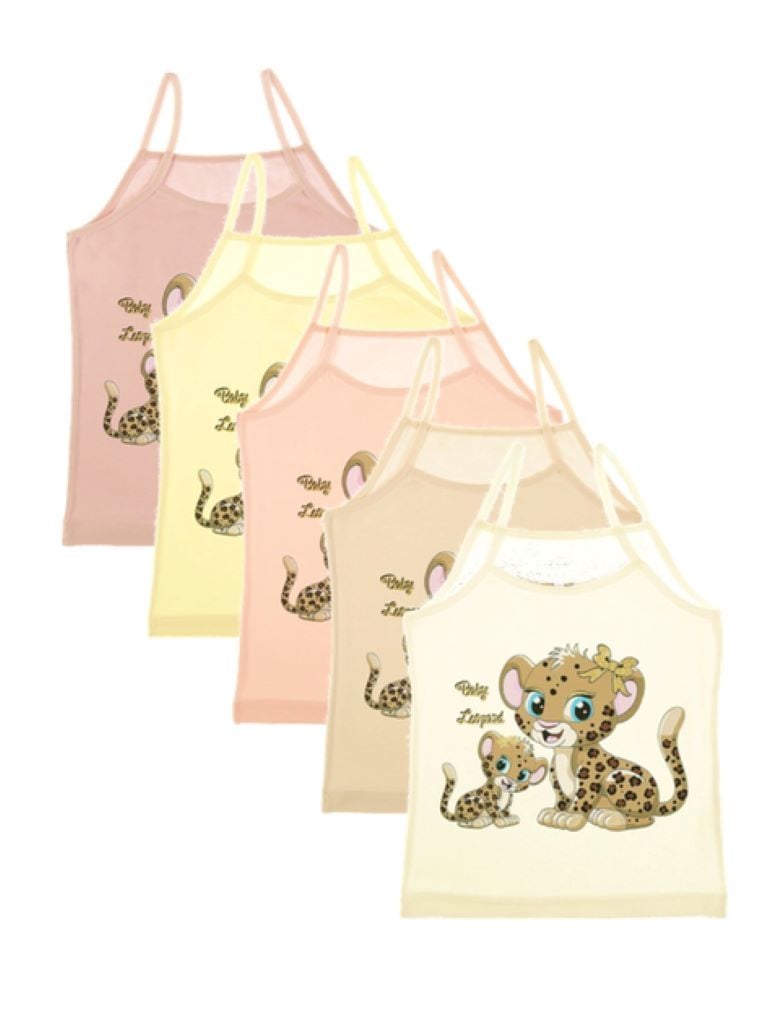 Майка для дівчинки трикотаж на тонких бретелях з малюнком Леопарди з глітером мікс кольорів 4371AL Donella 0-1р